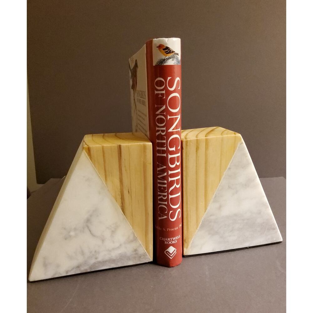 Marble and Wood Bookend Set - Brand New
